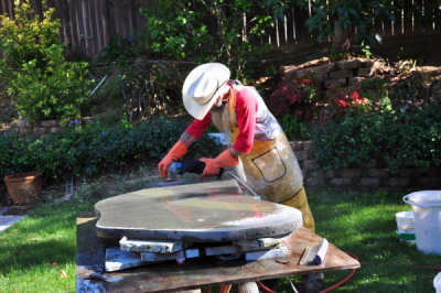 Concrete Table Being Polished